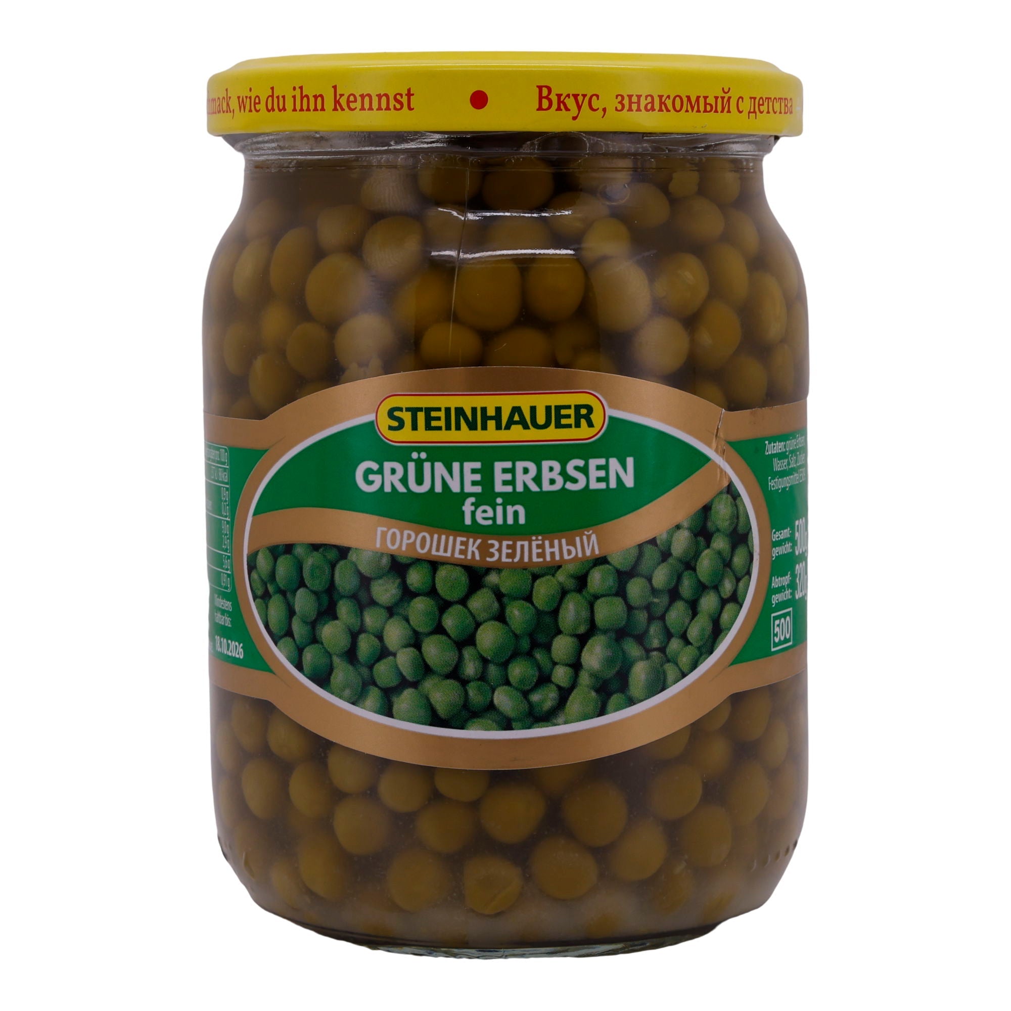 Grüne Erbsen Steinhauer | Fein | Natürlicher Geschmack, hochwertige Glasverpackung | 500 g STEINHAUER